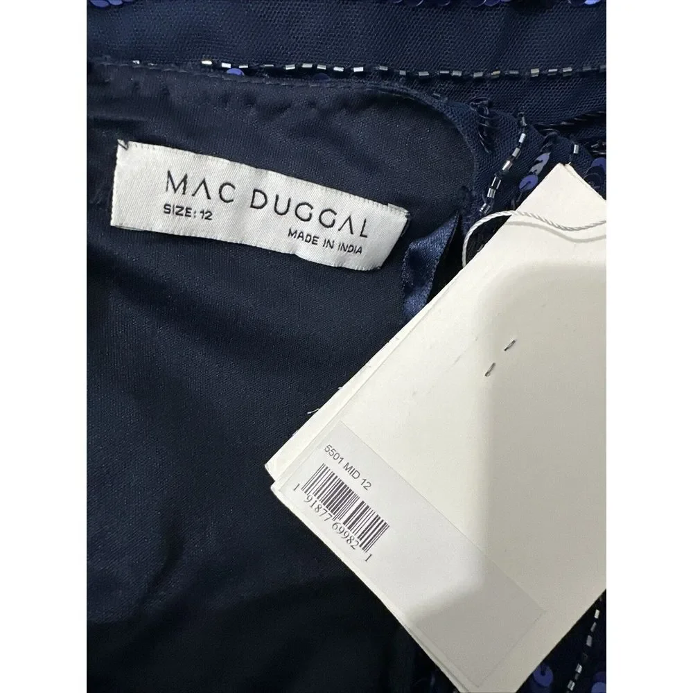 NWT $598 Mac Duggal [ 12 ]‎ 5501 Sequined Wrap Over Bishop Sleeve Gown Blue - Picture 4 of 16